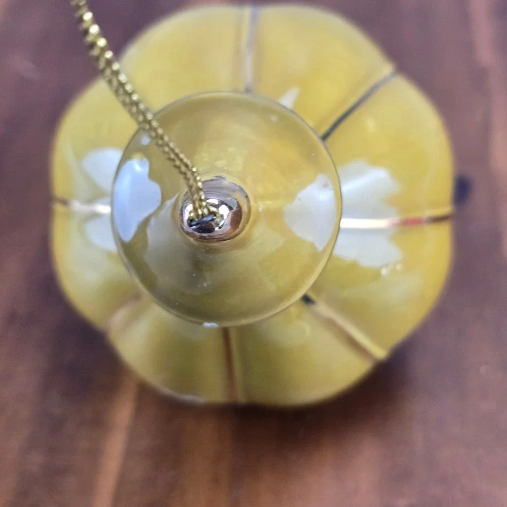 Mustard Yellow Ceramic‎ Finial Christmas Ornament Gold Ribbed Onion Glossy Retro
